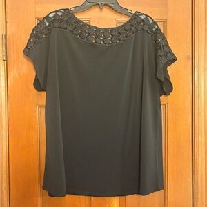 Cato Black Flutter Sleeve Embellished Blouse